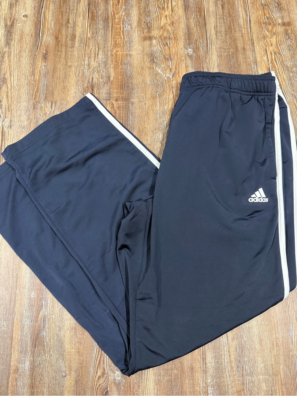 Y2k Navy Adidas wide leg track pants with white stripes, size XL